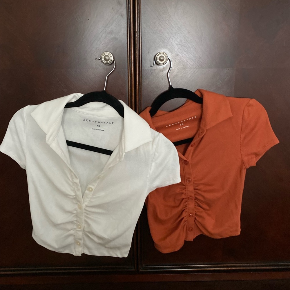 Aeropostale Women's Button Down Shirts in White and Orange